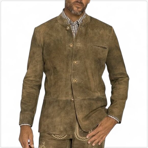 JP 1880 Men's Suede Leather Traditional Janker Jacket Embroidered NWT NEW 50 - Picture 1 of 9